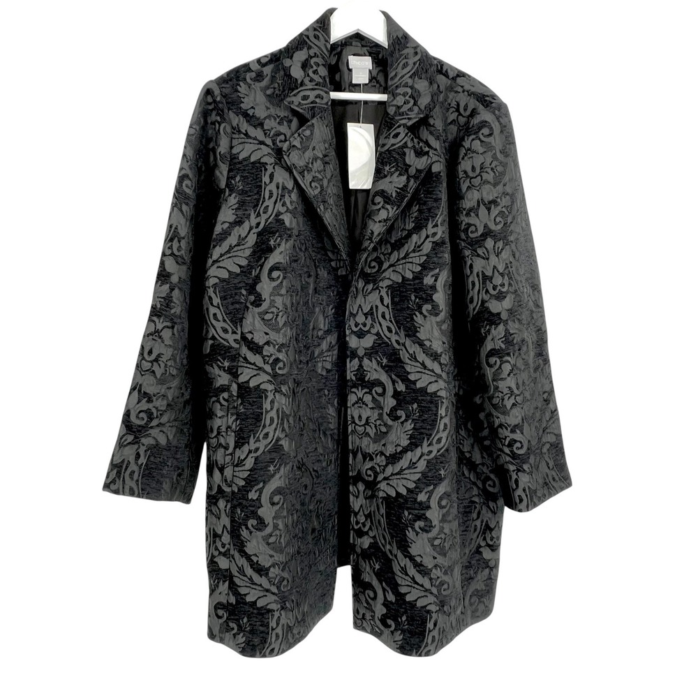 Chico's Occasion Topper Jacket Women 20/22 Black Damask Jacquard Victorian Goth